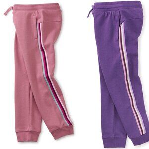 2 Pairs of Tea Collection Stripe-out  Joggers Kids SIze 10 Pink and Purple
